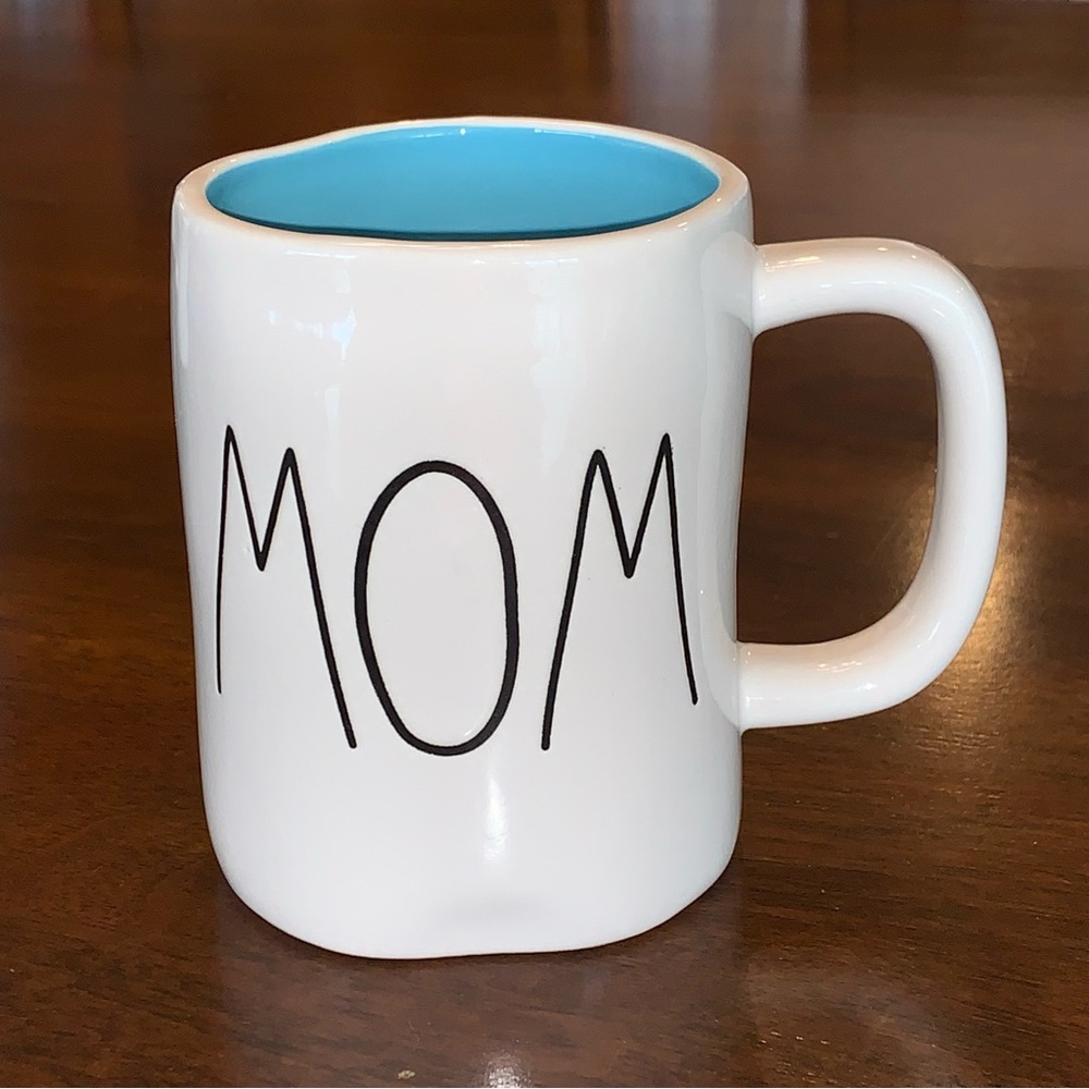 Rae Dunn Mom Large Mug | Artisan Collection | Farmhouse Ceramic Cup Blue Inside